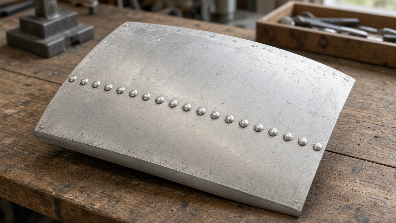 Wygięta blacha aluminiowa z rzędem nitów